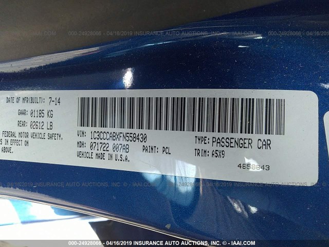 1C3CCCABXFN558430 - 2015 CHRYSLER 200 LIMITED BLUE photo 9