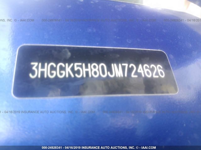 3HGGK5H80JM724626 - 2018 HONDA FIT EX/EXL BLUE photo 9