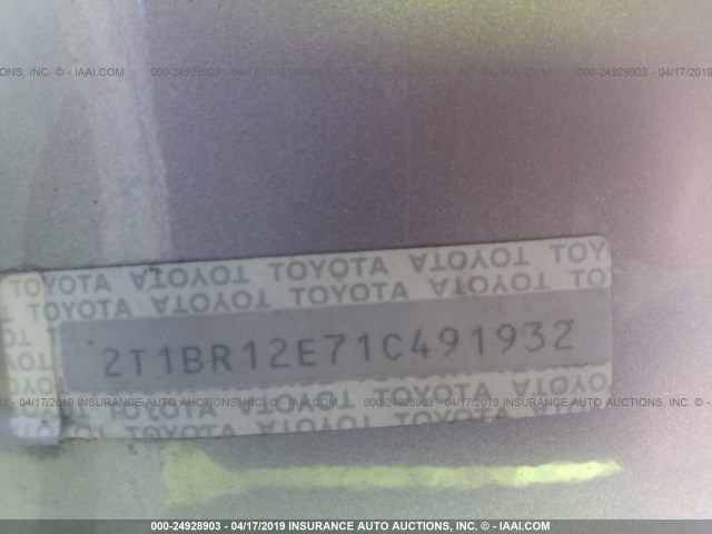 2T1BR12E71C491932 - 2001 TOYOTA COROLLA CE/LE/S TAN photo 9