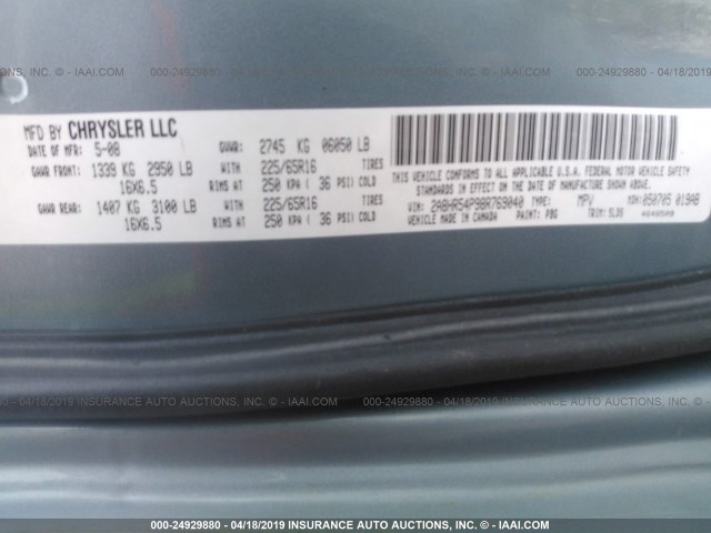 2A8HR54P98R769040 - 2008 CHRYSLER TOWN & COUNTRY TOURING BLUE photo 9