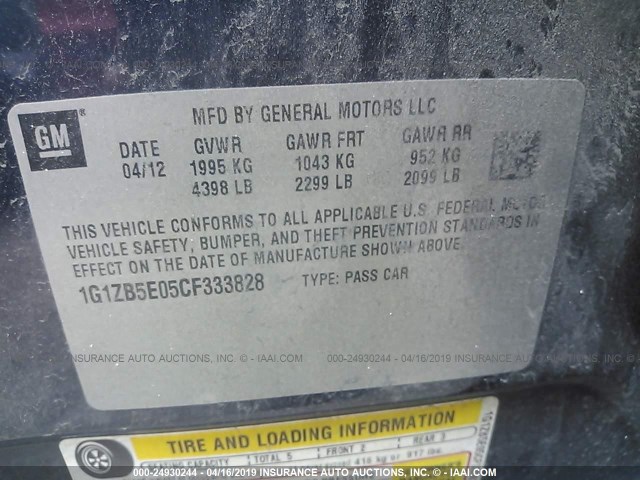 1G1ZB5E05CF333828 - 2012 CHEVROLET MALIBU LS Dark Blue photo 9