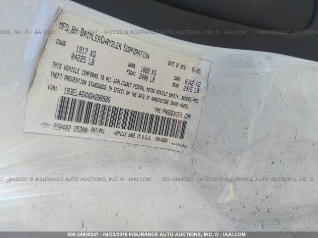 1B3EL46XX6N288986 - 2006 DODGE STRATUS SXT WHITE photo 9