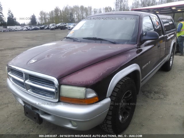 1B7GL42NX2S581018 - 2002 DODGE DAKOTA SLT RED photo 2