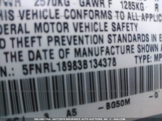 5FNRL18983B134378 - 2003 HONDA ODYSSEY EXL TEAL photo 9