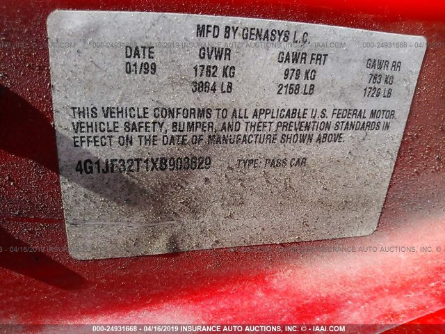 4G1JF32T1XB903629 - 1999 CHEVROLET CAVALIER Z24 RED photo 9