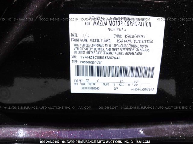 1YVHZ8CB8B5M07648 - 2011 MAZDA 6 S RED photo 9