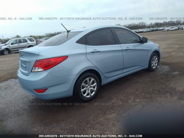 KMHCT4AE9EU740440 - 2014 HYUNDAI ACCENT GLS/GS Light Blue photo 4