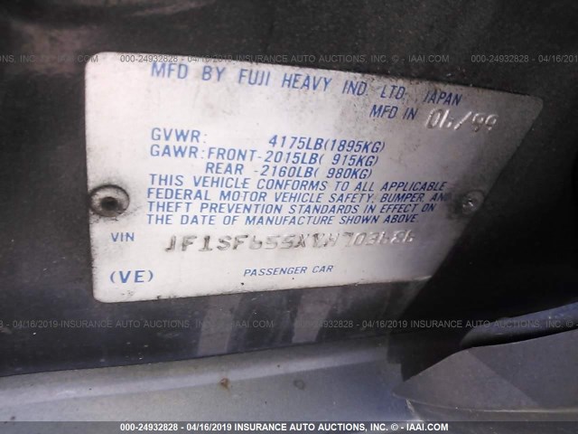 JF1SF655XYH703686 - 2000 SUBARU FORESTER S BLACK photo 9