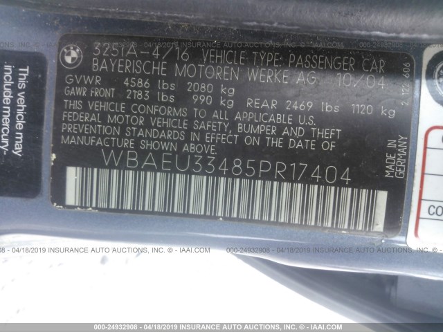 WBAEU33485PR17404 - 2005 BMW 325 XI 蓝色 照片 9