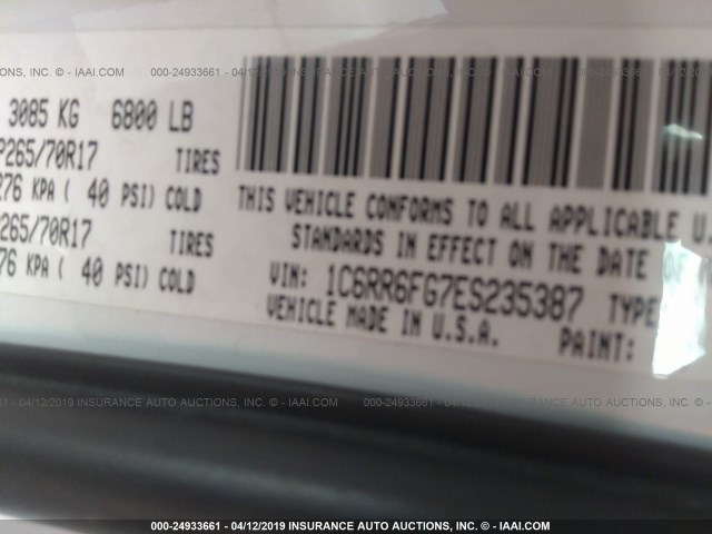 1C6RR6FG7ES235387 - 2014 RAM 1500 ST WHITE photo 9