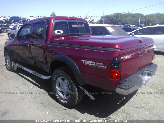 5TEGM92NX2Z095623 - 2002 TOYOTA TACOMA DOUBLE CAB PRERUNNER RED photo 3