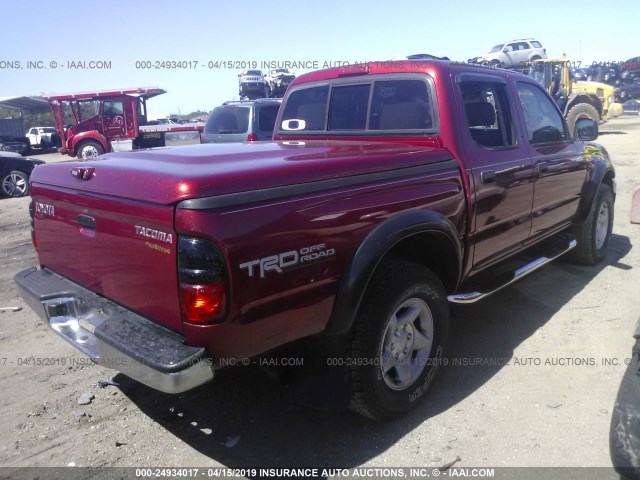 5TEGM92NX2Z095623 - 2002 TOYOTA TACOMA DOUBLE CAB PRERUNNER RED photo 4