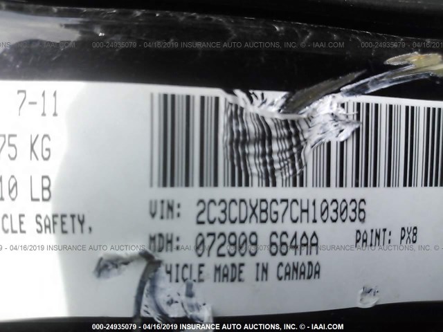 2C3CDXBG7CH103036 - 2012 DODGE CHARGER SE BLACK photo 9