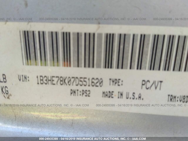 1B3HE78K07D551620 - 2007 DODGE CALIBER R/T SILVER photo 9