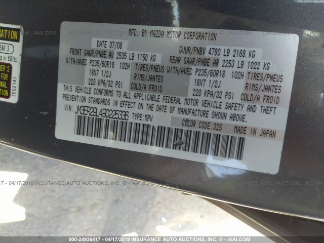 JM3ER29L490225336 - 2009 MAZDA CX-7 GRAY photo 9