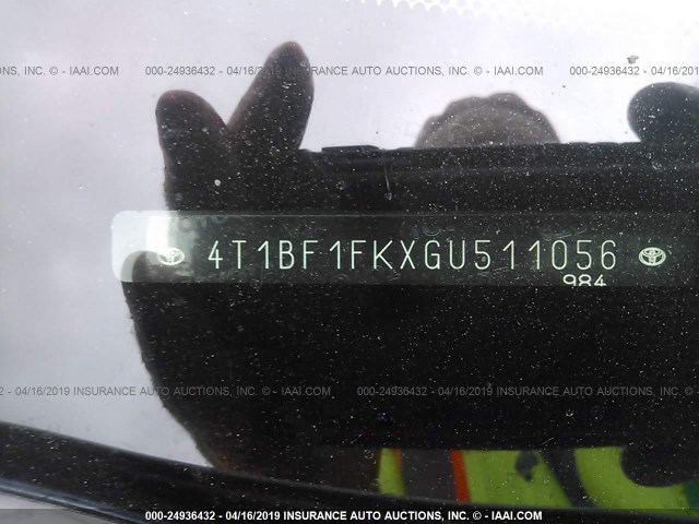 4T1BF1FKXGU511056 - 2016 TOYOTA CAMRY LE/XLE/SE/XSE WHITE photo 9