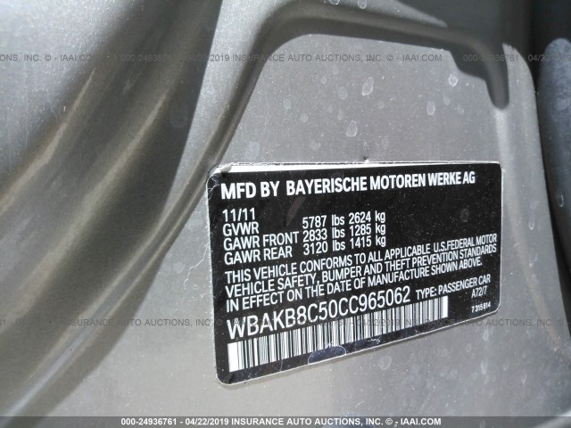 WBAKB8C50CC965062 - 2012 BMW 750 LI GRAY photo 9