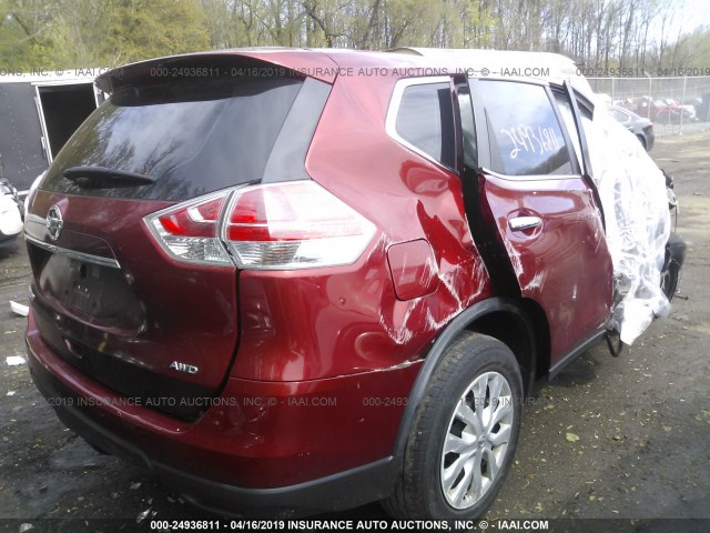 KNMAT2MVXFP561593 - 2015 NISSAN ROGUE S/SL/SV RED photo 4