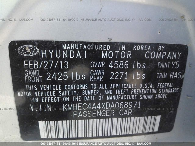 KMHEC4A4XDA068971 - 2013 HYUNDAI SONATA HYBRID SILVER photo 9