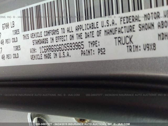 1C6RR6GG6DS593965 - 2013 RAM 1500 SLT SILVER photo 9