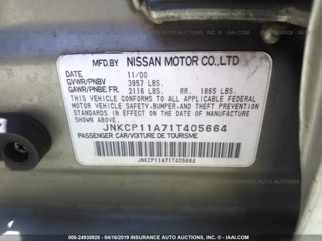 JNKCP11A71T405664 - 2001 INFINITI G20 GREEN photo 9