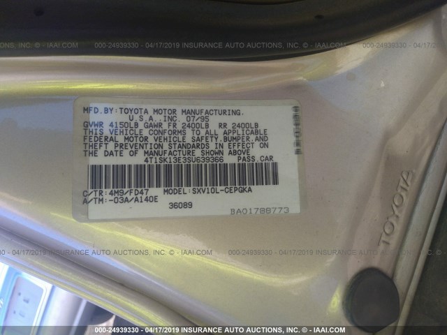 4T1SK13E3SU639366 - 1995 TOYOTA CAMRY XLE GOLD photo 9