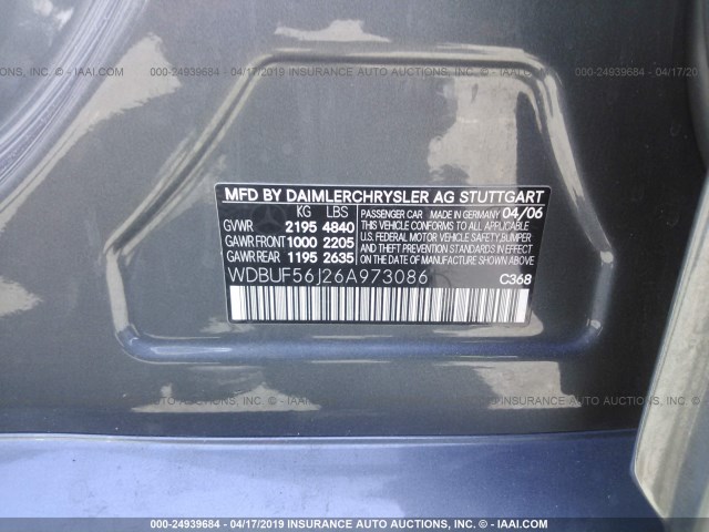 WDBUF56J26A973086 - 2006 MERCEDES-BENZ E 350 GRAY photo 9