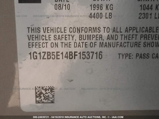 1G1ZB5E14BF153716 - 2011 CHEVROLET MALIBU LS BROWN photo 9