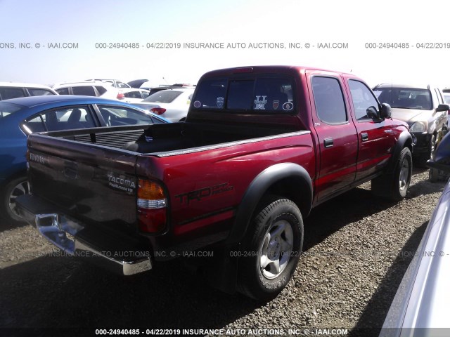 5TEGN92N93Z251763 - 2003 TOYOTA TACOMA DOUBLE CAB PRERUNNER BURGUNDY photo 4