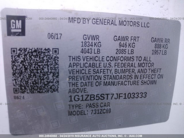 1G1ZB5ST7JF103333 - 2018 CHEVROLET MALIBU LS WHITE photo 9