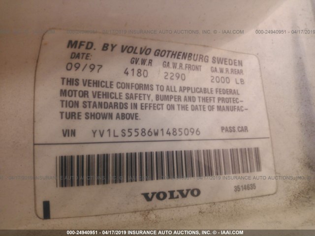 YV1LS5586W1485096 - 1998 VOLVO S70 WHITE photo 9