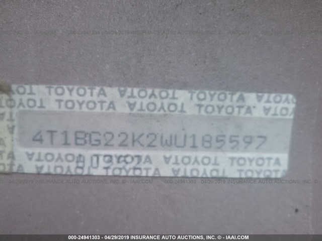 4T1BG22K2WU185597 - 1998 TOYOTA CAMRY CE/LE/XLE GOLD photo 9