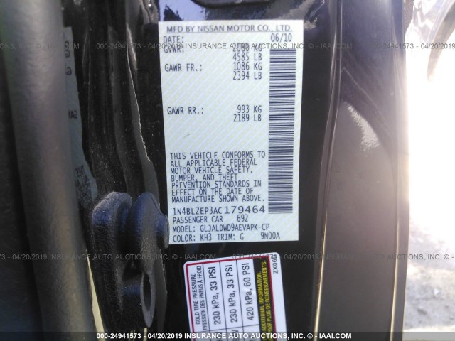 1N4BL2EP3AC179464 - 2010 NISSAN ALTIMA SR BLACK photo 9