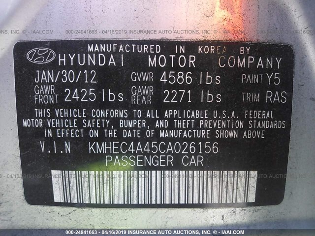 KMHEC4A45CA026156 - 2012 HYUNDAI SONATA HYBRID SILVER photo 9