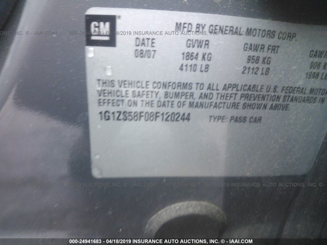 1G1ZS58F08F120244 - 2008 CHEVROLET MALIBU LS GREEN photo 9