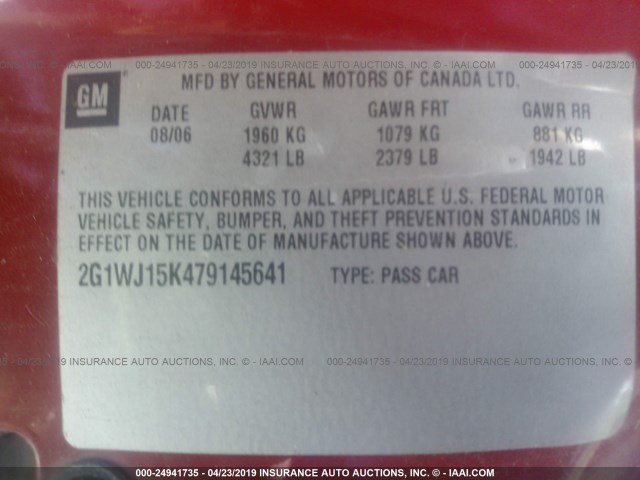 2G1WJ15K479145641 - 2007 CHEVROLET MONTE CARLO LS Rot Foto 9