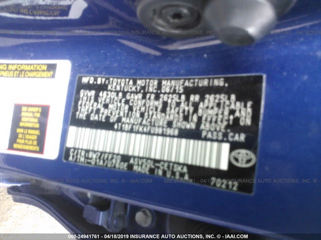 4T1BF1FK4FU981968 - 2015 TOYOTA CAMRY LE/XLE/SE/XSE BLUE photo 9