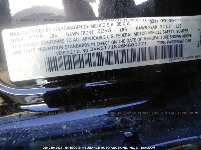 3VWST71K26M680771 - 2006 VOLKSWAGEN JETTA TDI OPTION PACKAGE 1 BLACK photo 9
