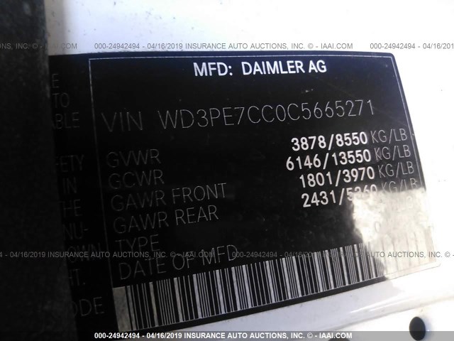 WD3PE7CC0C5665271 - 2012 MERCEDES-BENZ SPRINTER 2500 WHITE photo 9
