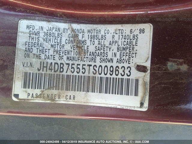 JH4DB7555TS009633 - 1996 ACURA INTEGRA LS MAROON photo 9