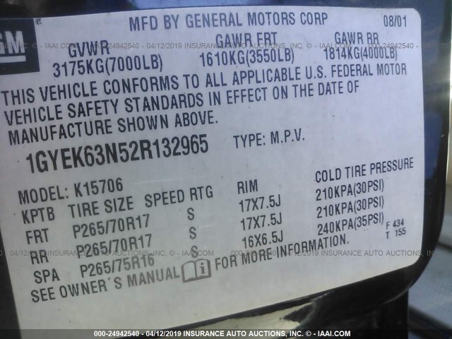 1GYEK63N52R132965 - 2002 CADILLAC ESCALADE LUXURY 黑色 照片 9