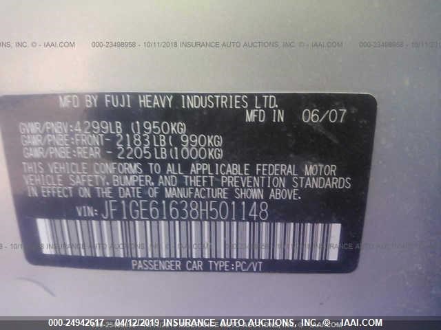 JF1GE61638H501148 - 2008 SUBARU IMPREZA 2.5I SILVER photo 9