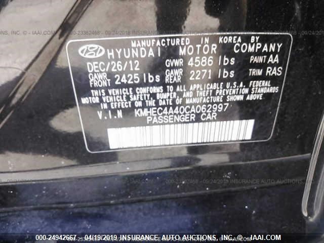 KMHEC4A40CA062997 - 2012 HYUNDAI SONATA HYBRID BLACK photo 9