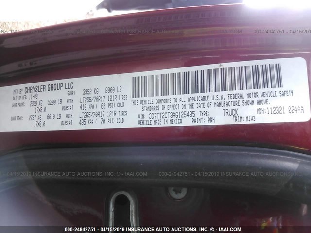 3D7TT2CT3AG125485 - 2010 DODGE RAM 2500 RED photo 9