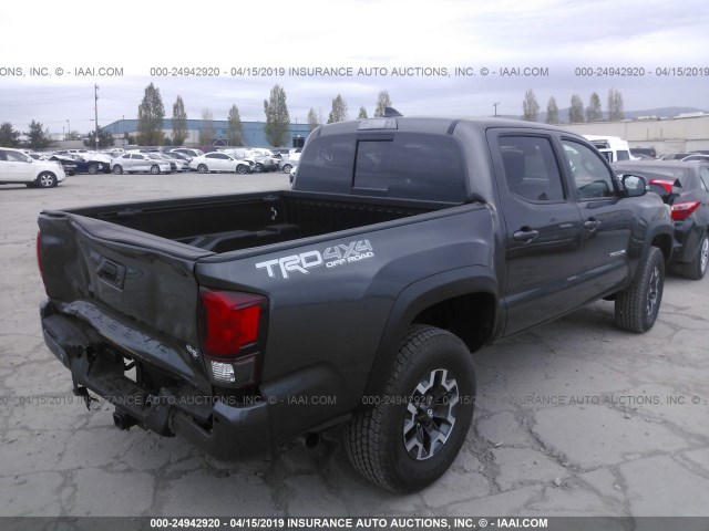 3TMCZ5AN8KM221632 - 2019 TOYOTA TACOMA DOUBLE CAB/SR/SR5/TRD SPO GRAY photo 4