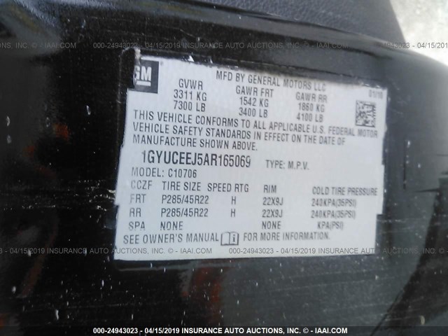 1GYUCEEJ5AR165069 - 2010 CADILLAC ESCALADE HYBRID BLACK photo 9