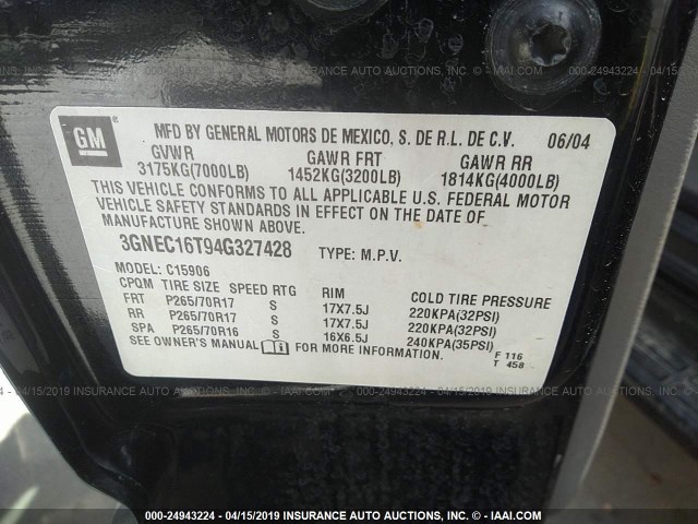 3GNEC16T94G327428 - 2004 CHEVROLET SUBURBAN C1500 BLACK photo 9