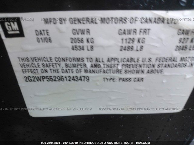2G2WP552961243479 - 2006 PONTIAC GRAND PRIX BLUE photo 9