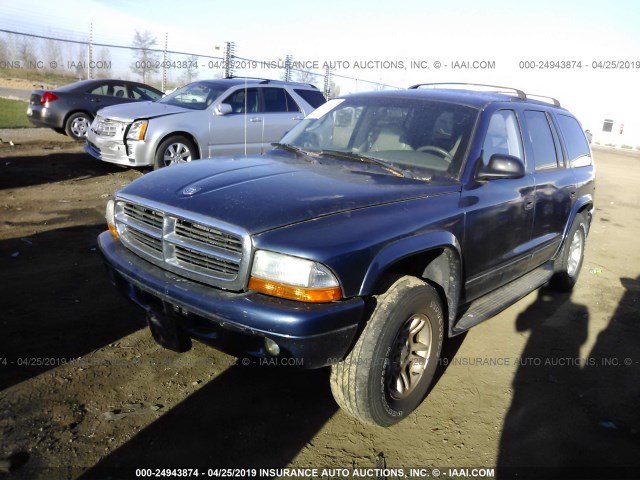 1D4HS48N83F577299 - 2003 DODGE DURANGO SLT BLUE photo 2