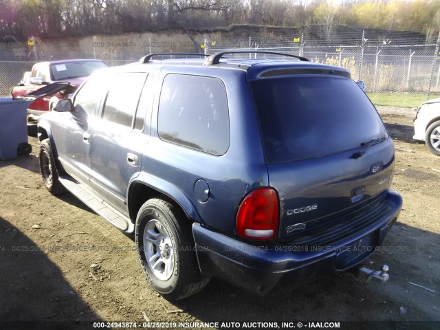 1D4HS48N83F577299 - 2003 DODGE DURANGO SLT BLUE photo 3